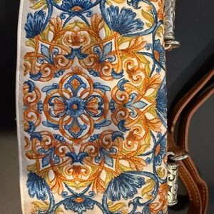 Brighton Blue and Orange Embroidered Organizer Clutch